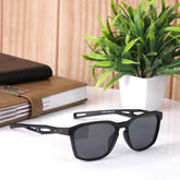 OX ZJ3364 sunglasses with bold black frame and black polarised UV 400 protected lenses. Unisex design, 55 mm size, reduces glare and suits all face shapes. Available now at JUO INDIA.