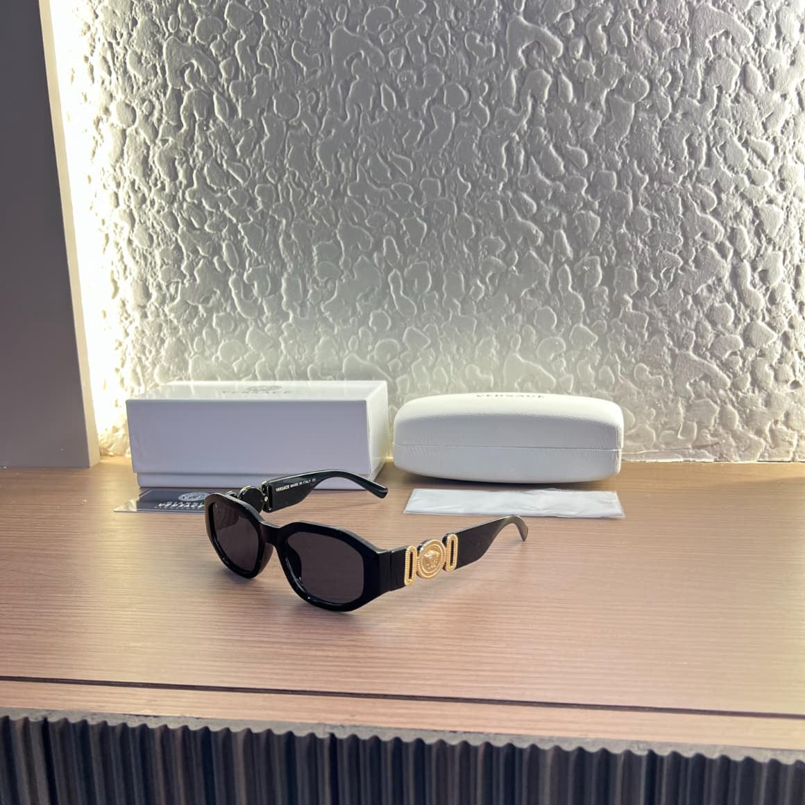 Versace 5999 Black Women Sunglass with black frame and gold temple design