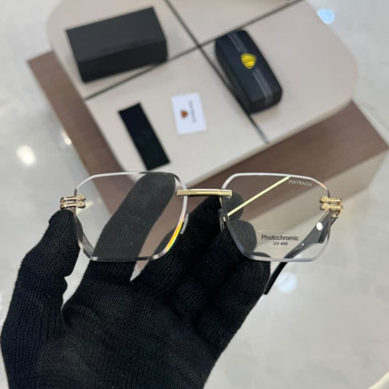 Stealth MB 0021 Gold Black Rimless Square Photochromic Sunglass