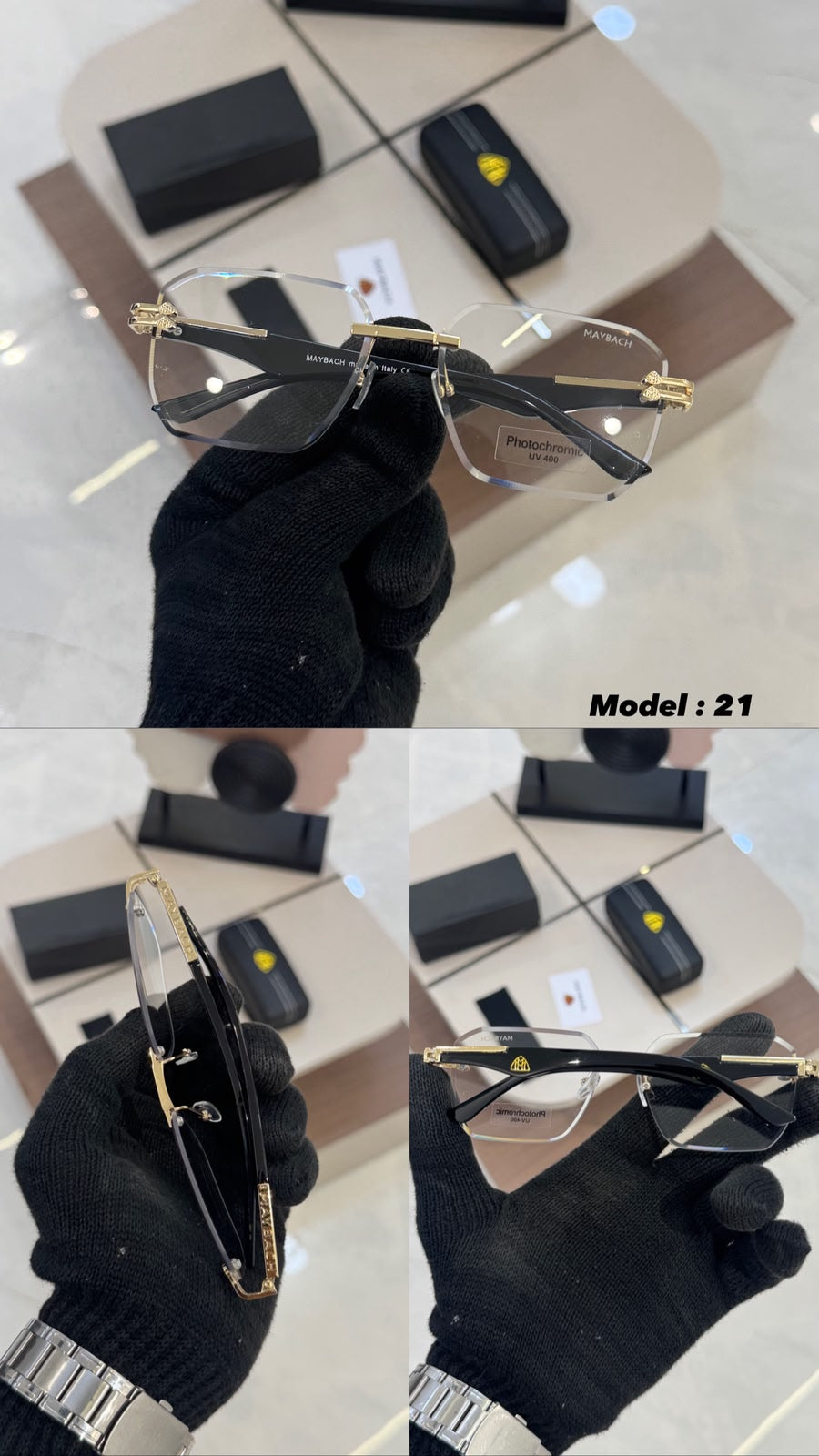 Stealth MB 0021 Gold Black Rimless Square Photochromic Sunglass