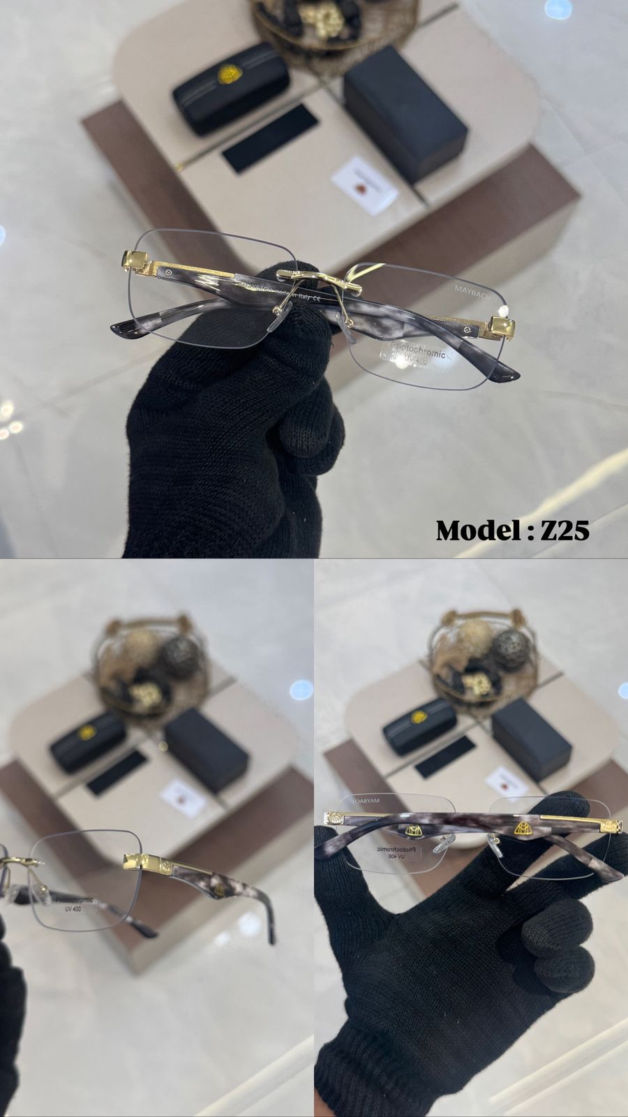 Stealth MB Z25 Gold Marble Rimless Square Photochromic Sunglass